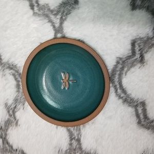 Unbranded ceramic plate dragonfly green